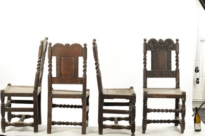 Lot 285 - A RARE SET OF FOUR 17TH CENTURY CARVED OAK SIDE CHAIRS