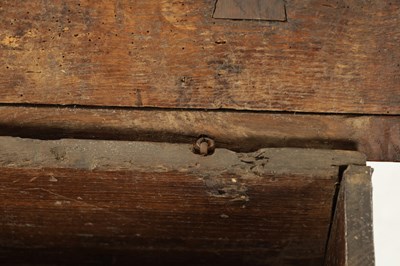 Lot 28 - A RARE 15TH/16TH CENTURY GOTHIC OAK PLANK COFFER OF SMALL SIZE