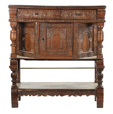 Lot 257 - A 17TH CENTURY CARVED OAK BUFFET