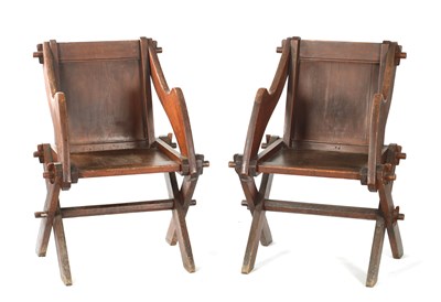 Lot 243 - A PAIR OF LATE 18TH CENTURY PITCH PINE GLASTONBURY CHAIRS
