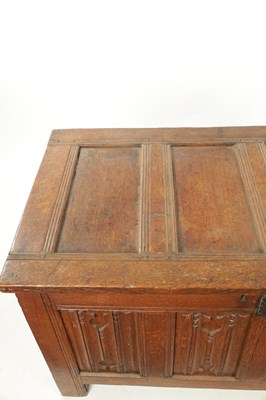 Lot 444 - A 17TH CENTURY CARVED OAK LINEN FOLD COFFER