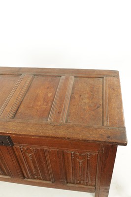 Lot 444 - A 17TH CENTURY CARVED OAK LINEN FOLD COFFER