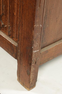 Lot 444 - A 17TH CENTURY CARVED OAK LINEN FOLD COFFER