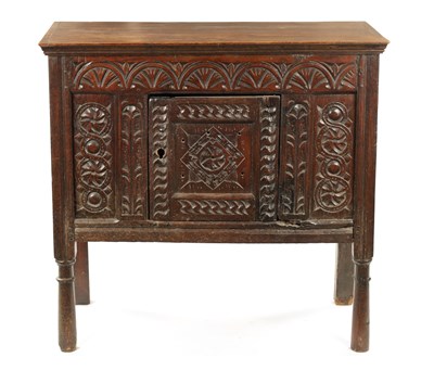 Lot 160 - A 17TH CENTURY AND LATER OAK HUTCH CUPBOARD