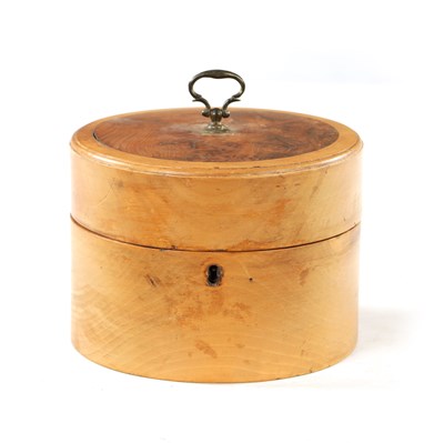 Lot 391 - A 19TH CENTURY FRUITWOOD CYLINDRICAL TEA CADDY