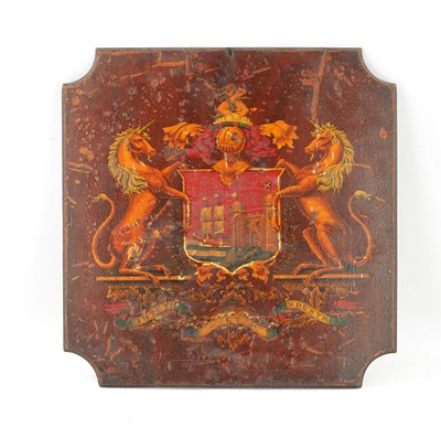 Lot 420 - A 19TH CENTURY PAINTED COAT OF ARMS PANEL OF BRISTOL