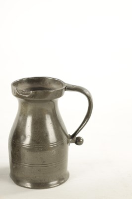 Lot 31 - THREE PIECES OF 18TH CENTURY PEWTER WARE COMPRISING A WIG POWDER, A MINIATURE TANKARD  AND SALT