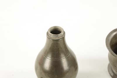 Lot 31 - THREE PIECES OF 18TH CENTURY PEWTER WARE COMPRISING A WIG POWDER, A MINIATURE TANKARD  AND SALT
