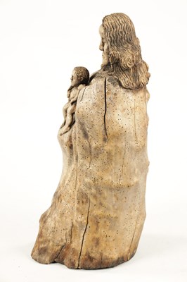 Lot 25 - AN ANTIQUE FOLK ART ROOT-WOOD CARVING OF A MOTHER AND CHILD