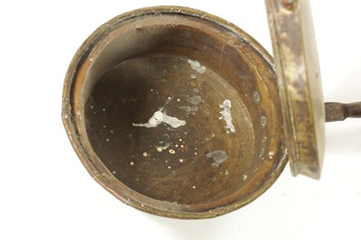 Lot 284 - A 17TH CENTURY BRASS WARMING PAN AND AN 18TH CENTURY BRASS PIERCED WARMING PAN