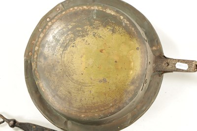 Lot 284 - A 17TH CENTURY BRASS WARMING PAN AND AN 18TH CENTURY BRASS PIERCED WARMING PAN