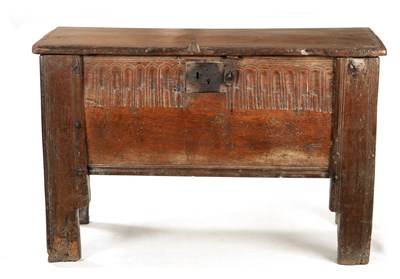 Lot 377 - A RARE LATE 16TH CENTURY WELSH OAK BOARDED CHEST