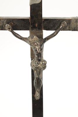 Lot 1350 - A 19TH CENTURY EBONISED AND SILVER MOUNTED CORPUS CHRISTI CLOCK