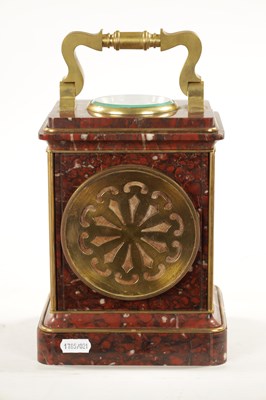 Lot 1359 - A 19TH CENTURY FRENCH GILT BRASS AND ROUGE MARBLE MANTEL CLOCK