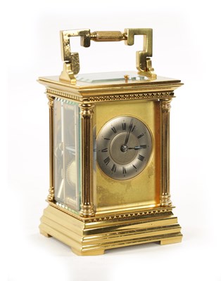 Lot 1284 - A LATE 19TH CENTURY FRENCH BRASS REPEATING CARRIAGE CLOCK