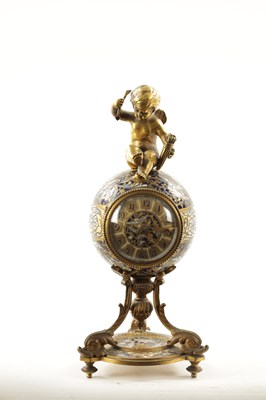Lot 1196 - A LATE 19TH CENTURY FRENCH ORMOLU  CHAMPLEVE ENAMEL MANTEL CLOCK