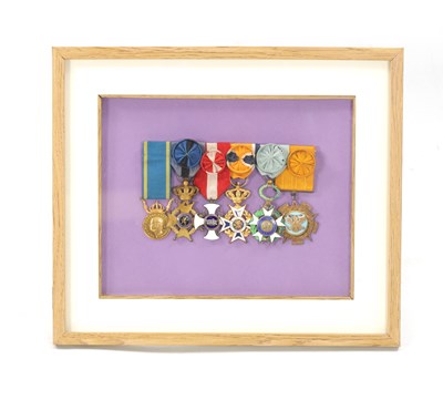 Lot 864 - A FRAMED GROUP OF SIX WW2 OFFICERS GROUP OF MEDALS
