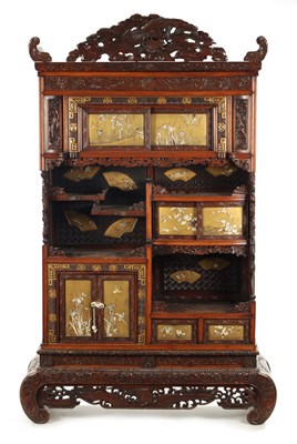 Lot 585 - A FINE JAPENESE MEIJI PERIOD CARVED HARDWOOD SHIBIYAMA COLLECTOR’S CABINET