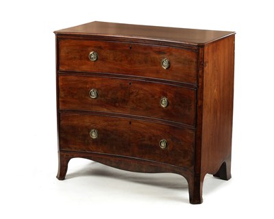 Lot 1422 - AN UNUSUAL LATE GEORGIAN FIGURED MAHOGANY INVERTED BOW FRONT CHEST OF DRAWERS
