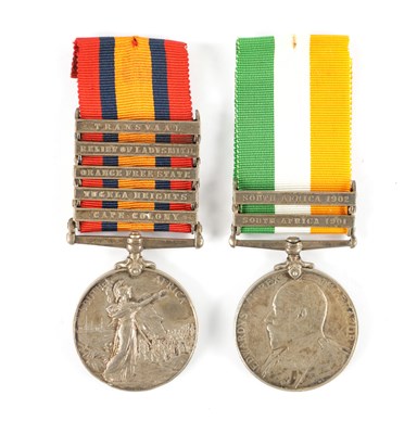 Lot 847 - QUEENS SOUTH AFRICA MEDAL 1899-1902 WITH FIVE CLASPS, AND A BOER WAR MEDAL