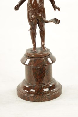 Lot 931 - A SMALL 19TH CENTURY BROWN PATINATED BRONZE OF A BOY