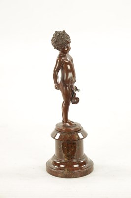 Lot 931 - A SMALL 19TH CENTURY BROWN PATINATED BRONZE OF A BOY