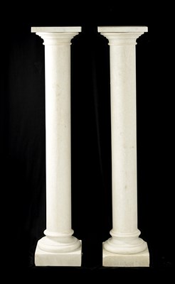 Lot 987 - A LARGE PAIR OF WHITE MARBLE COLUMNS