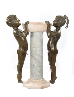 Lot 1014 - A 20TH CENTURY FIGURAL BRONZE AND MARBLE FOUNTAIN
