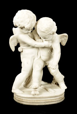 Lot 989 - A LATE 19TH CENTURY CARVED MARBLE GROUP OF TWO CHERUBS