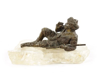 Lot 970 - A LATE 19TH CENTURY RUSSIAN BRONZE SCULPTURE ON A ROCK CRYSTAL BASE