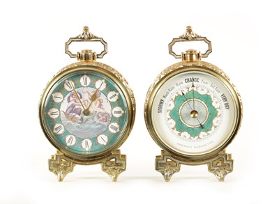 Lot 1218 - A  LATE 19TH CENTURY DESK CLOCK AND BAROMETER SET