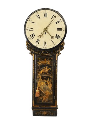 Lot 1288 - EDWARD TOMLIN, LONDON. A GEORGE III LACQUERED CHINOISERIE TAVERN CLOCK