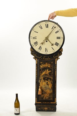 Lot 1288 - EDWARD TOMLIN, LONDON. A GEORGE III LACQUERED CHINOISERIE TAVERN CLOCK