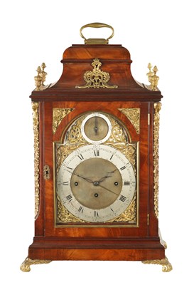 Lot 1341 - CHARLES MORGAN, LONDON. NO. 2680. A GEORGE III QUARTER CHIMING VERGE BRACKET CLOCK WITH CALENDAR AND PULL REPEAT