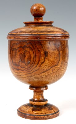 Lot 595 - A LARGE 19th CENTURY ELM TREEN LIDDED GOBLET...