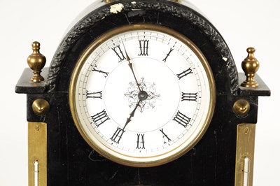 Lot 1277 - A LATE 19TH CENTURY FRENCH EBONY VENEERED MANTEL CLOCK WITH YEAR CALENDAR