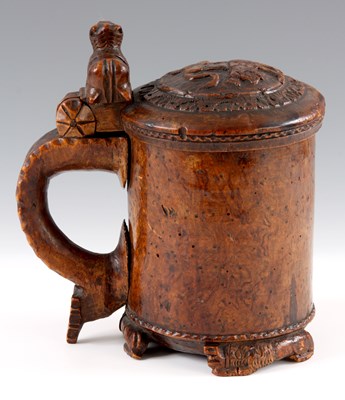 Lot 599 - AN 18TH CENTURY TREEN SCANDINAVIAN PEG TANKARD...