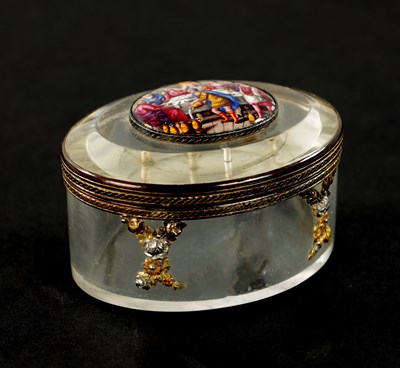 Lot 624 - A 19TH CENTURY CONTINENTAL GLASS AND ENAMEL ORMOLU-MOUNTED PILL BOX