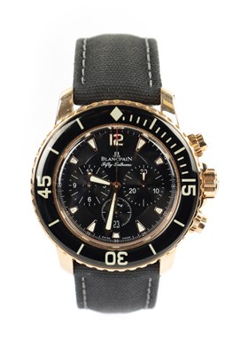 Lot 632 - A GENTLEMAN’S 18CT ROSE GOLD BLANCPAIN FIFTY FATHOMS CHRONOGRAPH FLYBACK WRISTWATCH