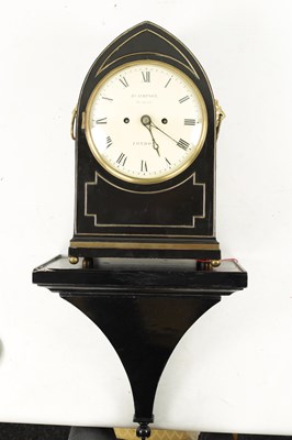 Lot 1291 - ROBERT SIMPSON, LONDON. A REGENCY EBONISED BRACKET CLOCK WITH BRACKET