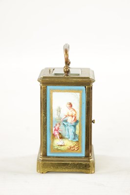 Lot 1281 - A LATE 19TH CENTURY FRENCH PORCELAIN PANELLED REPEATING CARRIAGE CLOCK