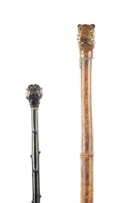 Lot 761 - TWO 19TH CENTURY CARVED DOG WALKING CANES
