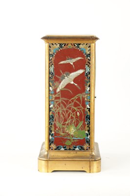 Lot 1276 - A LARGE 19TH CENTURY FRENCH GILT BRASS MANTEL CLOCK WITH JAPANESE CLOISONNE PANELS