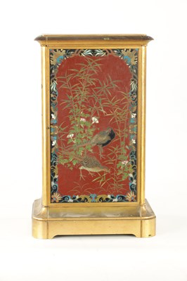 Lot 1276 - A LARGE 19TH CENTURY FRENCH GILT BRASS MANTEL CLOCK WITH JAPANESE CLOISONNE PANELS