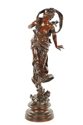 Lot 994 - JEAN-JULES CAMBOS (1828-1885). A FINE 19TH CENTURY BROWN PATINATED BRONZE SCULPTURE OF A YOUNG LADY