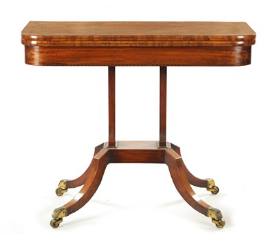 Lot 1374 - A REGENCY FIGURED MAHOGANY AND INLAID CARD TABLE