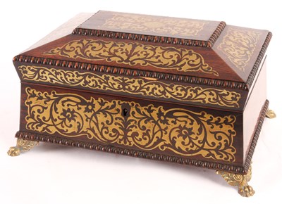 Lot 605 - A REGENCY ROSEWOOD AND BRASS INLAID...