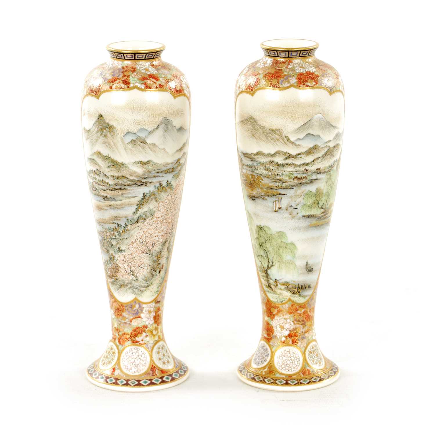 Lot 592 - YABU MEIZAN (1853-1934) A FINE PAIR OF MEIJI PERIOD JAPANESE SATSUMA VASES