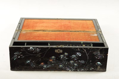 Lot 510 - A 19TH CENTURY EBONY AND MOTHER OF PEARL INLAID WRITING SLOPE
