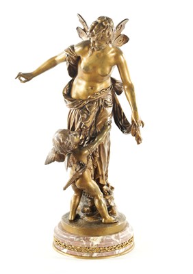 Lot 938 - JEAN BULIO (FRENCH 1827 - 1911) A 19TH CENTURY GILT BRONZE FIGURE DEPICTING ‘PSYCHE AND LOVE’